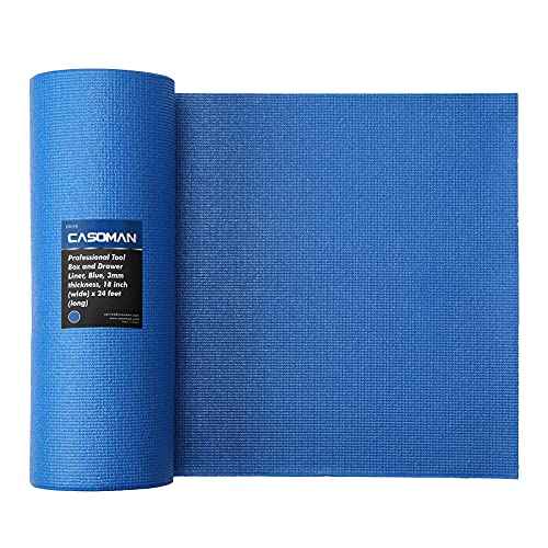CASOMAN Professional Tool Box and Drawer Liner, Blue, Easy Cut Non-Slip Foam Rubber Toolbox Drawer Liner Mat - Adjustable Thick Cabinet Liners, 18inch (Wide) X 24feet (Long)