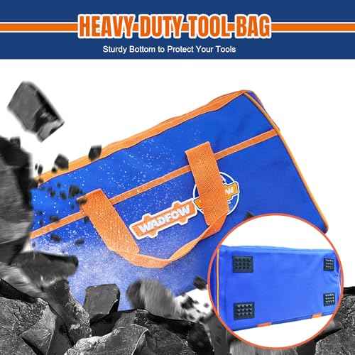 WTG3A16 16-inch Tool Bag,Multi-Pockets Tool bag with Waterproof Material and Wide Mouth Design,for Professional and Daily Use,Blue and Orange