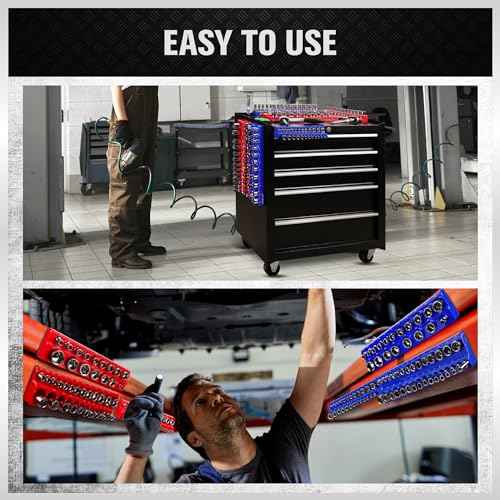 Magnetic Socket Organizer Set, 6PCS Socket Holder, 1/4", 3/8", 1/2" Sockets Holds 143 Pieces Magnetic Sockets Trays (Blue&red, 6 Pcs)