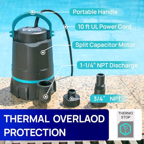 AQUASTRONG 1 HP Submersible Sump Pump 4500 GPH Water Removal Pump