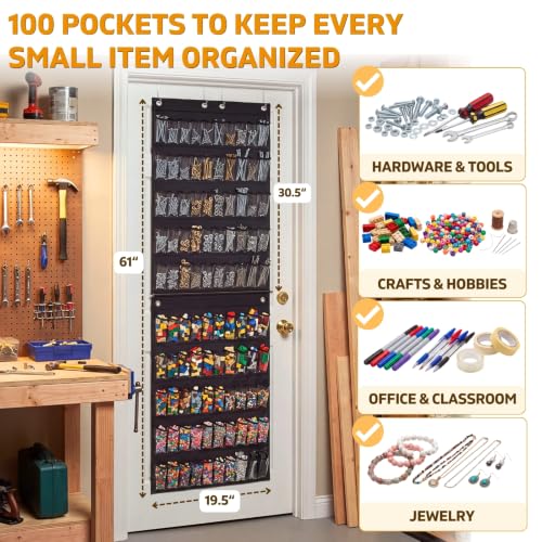 Ofiray-Home 100-Pocket Over-the-Door Parts Organizer - Black, Large