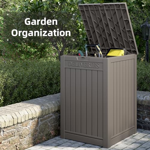 Grey 48 Gallon Lockable Outdoor Package Delivery Storage Box - Large Deck Resin Container