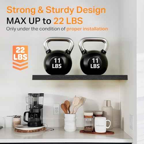 BAYKA Floating Shelves for Wall, Wall Mounted Rustic Wood Shelves for Bathroom, Bedroom, Living Room, Kitchen, Hanging Shelf for Books/Storage/Room Decor with 22lbs Capacity (Black, Set of 3, 15.7in)