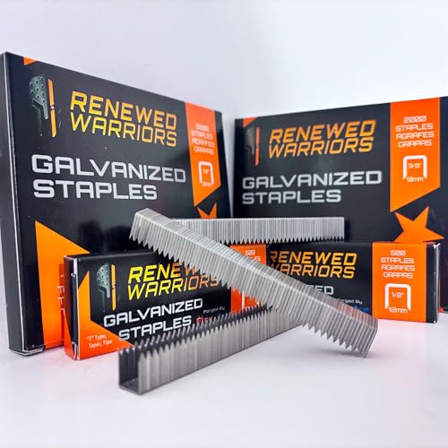 Renewed Warriors T/50 Type Heavy Duty Galvanized Staples 3/8" Leg, 2000 Pack