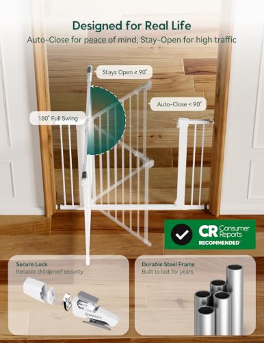 Babelio White Pressure Mount Baby Gate 30in Tall, 26-40in Wide, for Stairs & Doorways