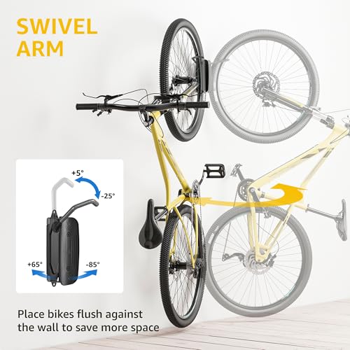 monTEK 4 Pack Swivel Vertical Bike Wall Mount Rack Garage Storage Grey