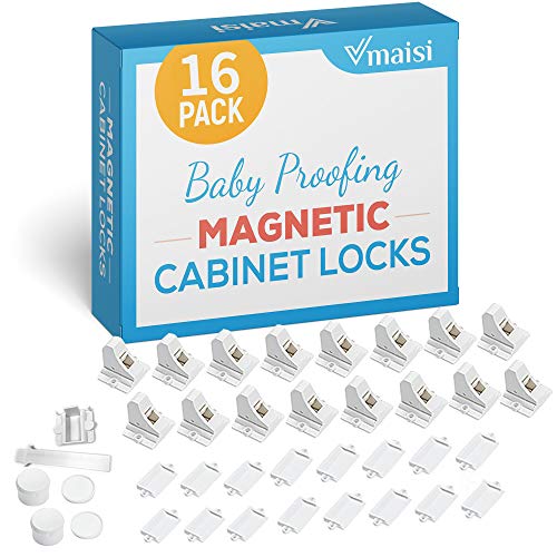 Vmaisi Child Safety Magnetic Cabinet Locks - 16 Locks & 2 Keys, Baby Proofing