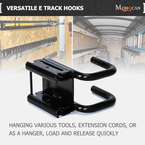 4-Pack E-Track Double Fitting J-Hooks, 2" Wide & 2" Deep Stable E Track Double J Hooks with Dual Fittings, Heavy Duty Shovel Hanger for Trailers, Trucks, Garden Tools Organizers Storage