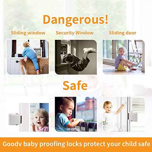 Goodv Child Proof Window Sliding Door Lock 2 Grey Packs (Suit for Working Space Over 0.42in and Under 1.18in) Security Your Baby Safe and Protect Kid outof Dangerous at Home (2, Grey)