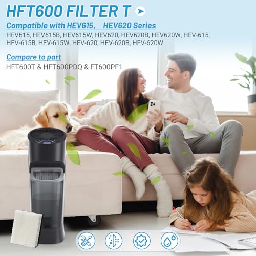 Lemige 6 Pack Replacement Filters T for Honeywell HFT600T/HFT600PDQ HEV-600 HEV615 HEV620 (White 6 Pack)