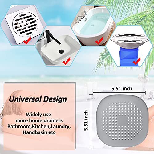 Bovinde Sliver Grey Square Shower Drain Cover 2-Pack - Hair & Drain Protector