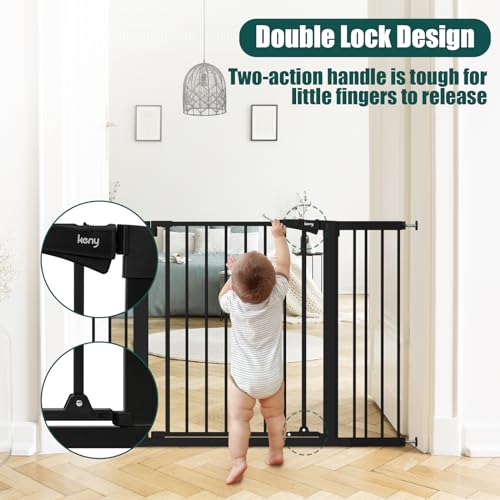 Keny Baby Gate 29.7-46" Wide x 30" Tall, Black Auto Close for Stairs & Doorways