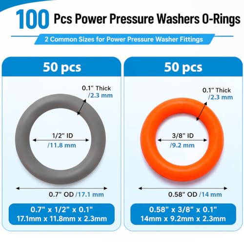 ZDBB 100 Pcs Pressure Washer O-Rings Set for 1/4 & 3/8 Inch Quick Connect Fittings