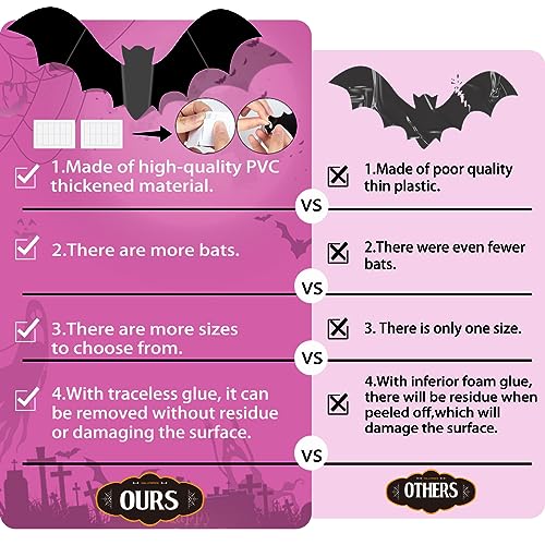 Pink Halloween Bat Wall Decor - 48pcs Waterproof Pastel Bats for Indoor Outdoor Halloween Party