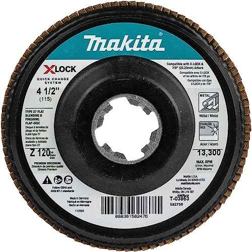 Makita T-03953 X-Lock 4?1/2" 120 Grit Type 27 Flat Blending and Finishing Flap Disc for X-Lock and All 7/8" Arbor Grinders