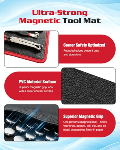 3 Pcs Flexible Magnetic Tool Mats Set – 40LB Ultra-Strong Grip, PVC, Anti-Slip