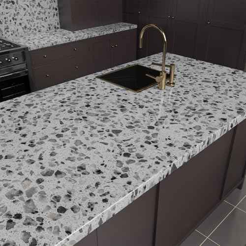 AbaBoorty 88"X15.8" Stone Granite Terrazzo Contact Paper Dirty Grey Terrazzo Wallpaper Waterproof Marble Wall Paper Peel and Stick Countertops for Kitchen Bathroom Counter Tops Table Viny Film Roll