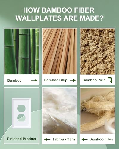 6-Pack Natural Bamboo Duplex Outlet Cover Plate White - Durable Wall Plates