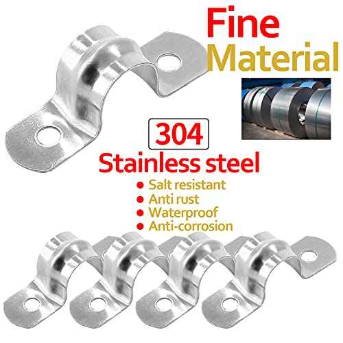 Piutouyar 50 Pack 12MM Two Hole Strap U Bracket 304 Stainless Steel Rigid Pipe Strap Clamp Heavy Duty Tube Strap Tension Clip (1/2 Inch)