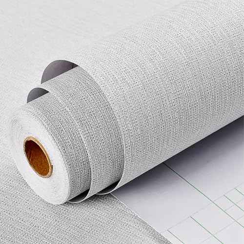 Grasscloth Peel and Stick Wallpaper Textured Gray Fabric Wallpaper Faux Linen Wallpapers 15.7"x78.8" Textured Contact Paper for Cabinets Self Adhesive Removable Wall Paper for Bedroom