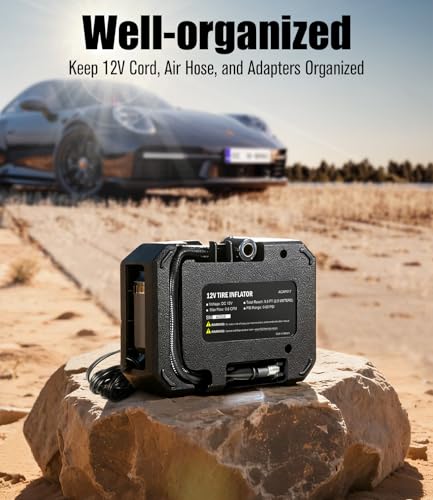 AVID POWER 12V Portable Red Tire Inflator Air Compressor, Lightweight Travel Pump