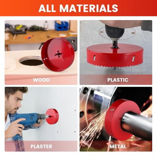 4 Inch Hole Saw with Arbor,102mm M42 HSS Bi-Metal Hole Cutter,Triangular Shank Hole Saw Drill Bit with Spring,Hole Saw Tools for Wood, Metal, Plastic, PVC, Plywood, Drywall, Fast Chip Removal