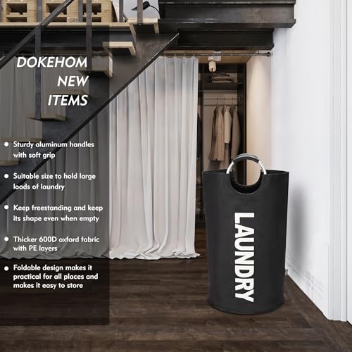 DOKEHOM 90L Collapsible Laundry Basket Bag with Soft Handle, Black