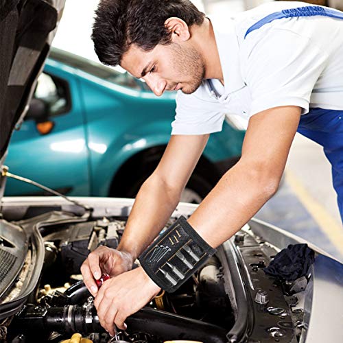 LATME Magnetic Wristband with 15 Strong Magnets for Holding Screws Nails Drill Bits-Best Armband Tool for DIY Handyman Unique Gift for Men (Black)