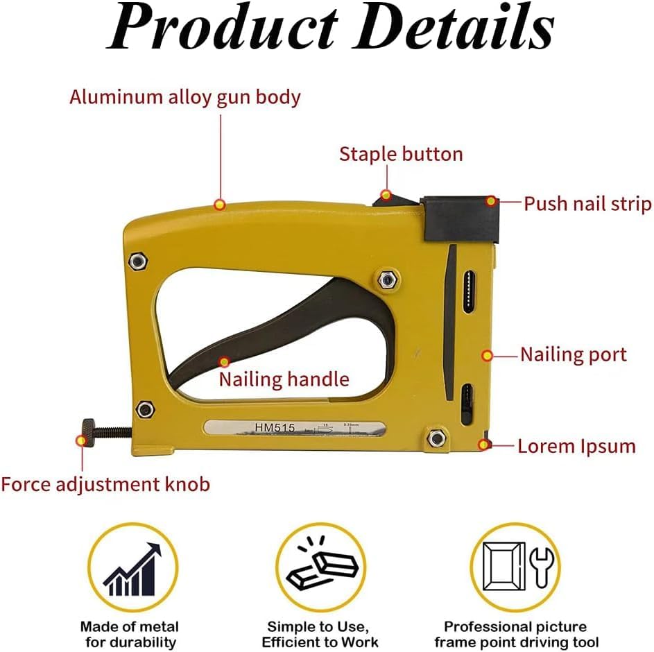 BEVISKkki Point Driver for Picture Framing w/2000 Points Professional Framing Stapler Picture Framing Point Driver Manual Framing Tool Lightweight Flex Point Tacker for Picture Framing Joiner DIY
