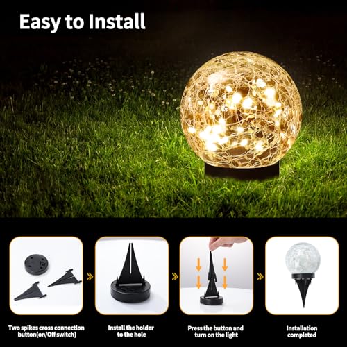 JKIMK Solar Globe Lights Outdoor Waterproof Garden Balls - Warm White, 2 Globes