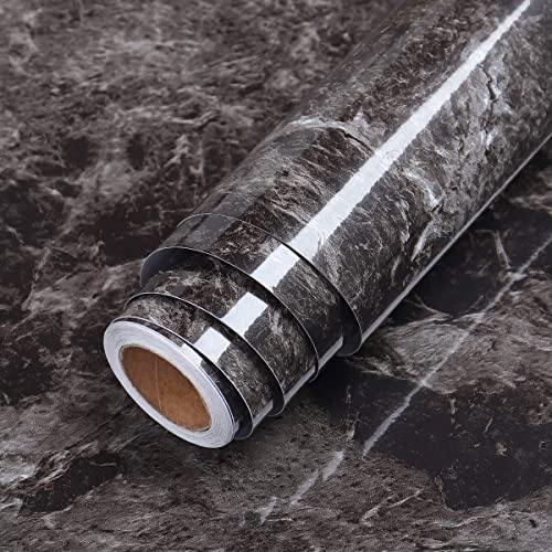LACHEERY Black Sandstone Marble Contact Paper for Countertops Waterproof Countertop Contact Paper Peel and Stick Marble Wallpaper Removable Wall Paper Roll for Kitchen Cabinets Counter Top 15.8"x80"