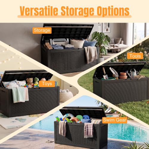 ATMELT Black 160 Gallon Waterproof Resin Outdoor Storage Box with Support Rod