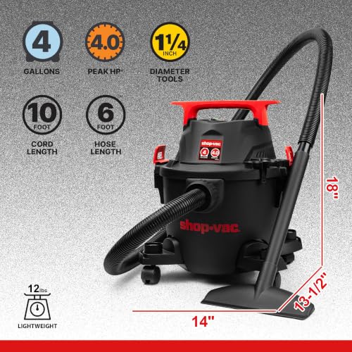 Shop-Vac 4 Gallon 4 Peak HP Wet Dry Vacuum with Blower - Portable Garage & Workshop Cleaner