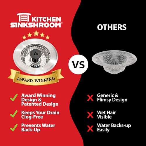 Kitchen SinkShroom 1-Pack Black Stainless Steel Sink Strainer - Clog-Free