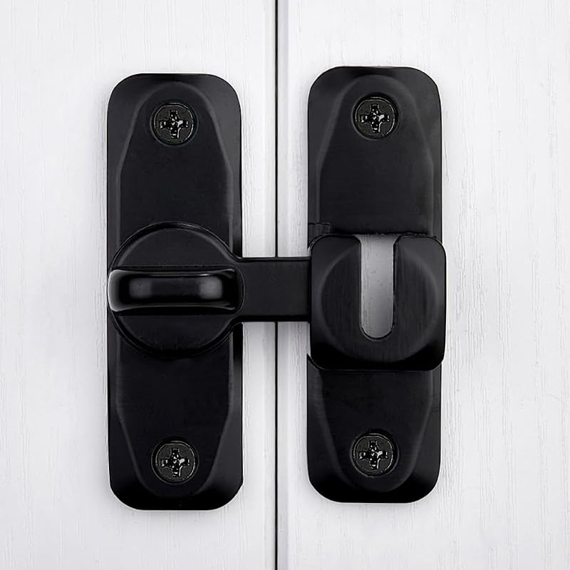 INIRET Black Barn Door Lock 90/180 Degree Adjustable Latch - Model B, Black