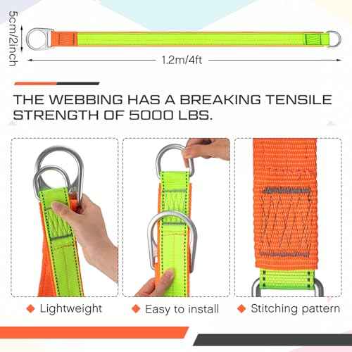 2 Pcs Safety Strap Fall Protection 4' Cross Arm Strap Anchor Fall Protection Pass through with Large and Small D-Ring for Anchorage Sling Compliant Arrest System Lanyard