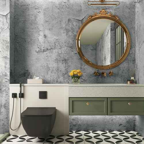 Livelynine Textured Concrete Wallpaper Peel and Stick Blue Grey Cement Concrete Contact Paper Removable Vinyl Countertop Covers Rustic Concrete Wall Paper Basement Walls Self Adhesive 15.8x78.8