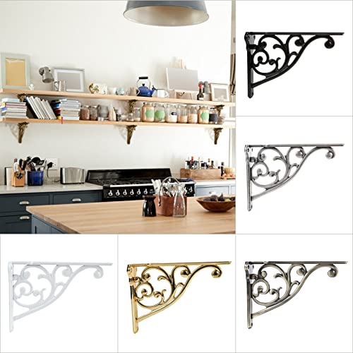 KHTUMEWARE Antique Brass 8-Inch Heavy Duty Wall Shelf Brackets 4-Pack - Victorian Style