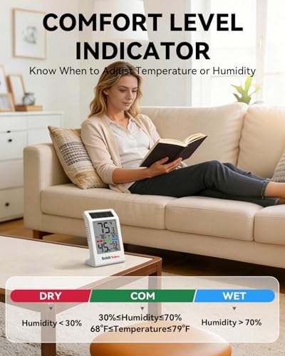 BALDR Solar Indoor Thermometer Hygrometer White 1 Pack (Max/Min, 3.2" Display)