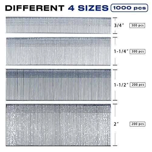 18 Gauge Brad Nails 4 Sizes (2",1-1/2",1-1/4",3/4") Galvanized 18 GA Nail Gun Nails Assorted and Small Finishing Nails for Pneumatic, Electric Brad Nailer (Assembly 1000)