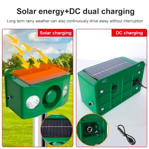 Beast Repellent Solar Warning Lights with Loud Volume, SolarWarningLights 5 Modes with Loud Volume, Solar Lights Outdoor with Alarm for Orchard Farm Barn Yard