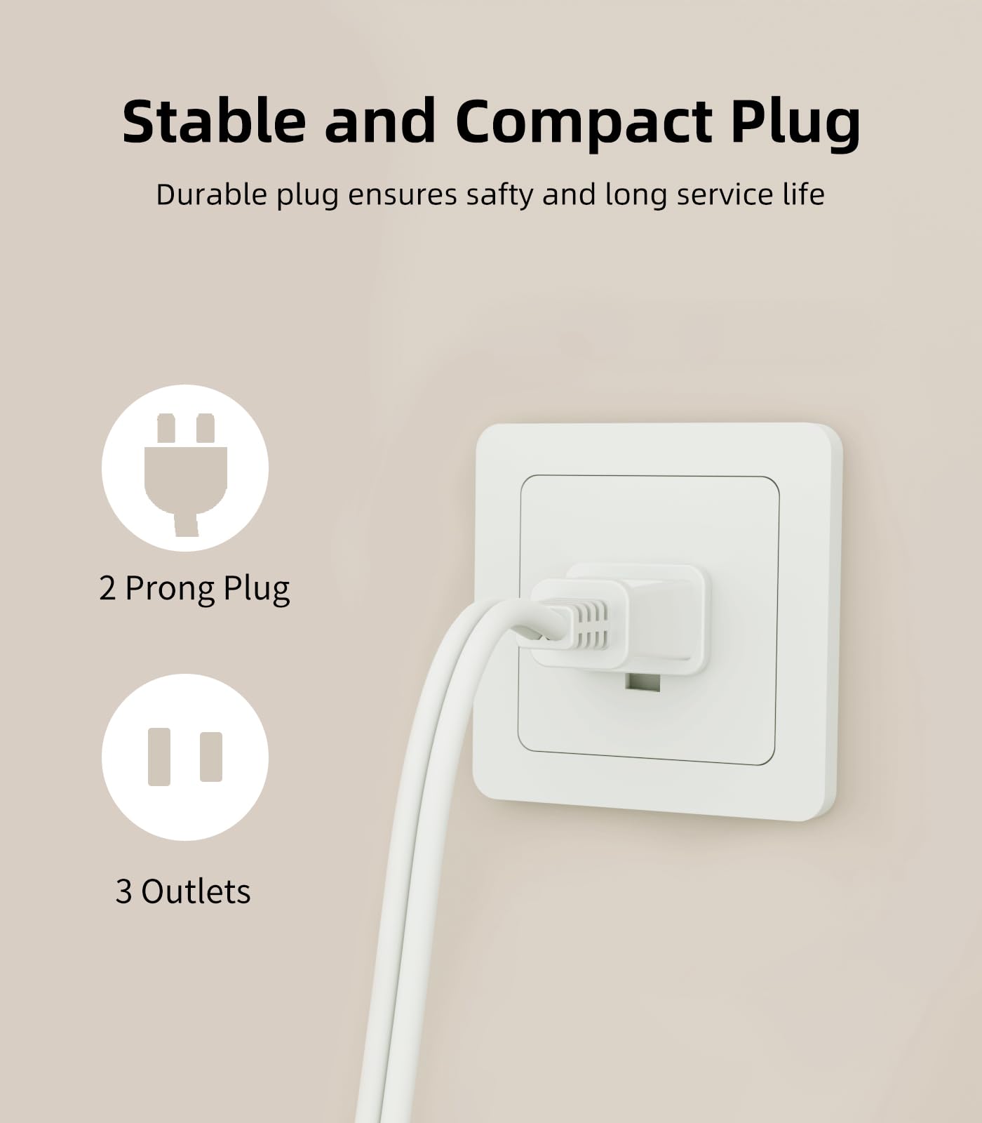 TiFFCOFiO Indoor Extension Cord, 2 Prong 6 Feet Extension Cord, 3 Polarized Outlets with Safety Slide Windows,13A/1625W, 16 AWG, 3 Packs