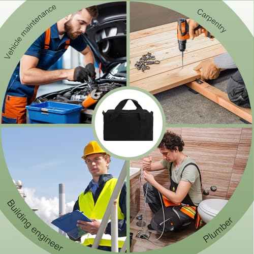 Small Tool Bag,Close Top Wide Mouth Tool Organizer Bag,Large Capacity Tool Bags for Men,Canvas Tool Storage Bag for Storage Handbag for Screwdrivers,Wrench,Pliers Hand Tools (black, 12 Inch)