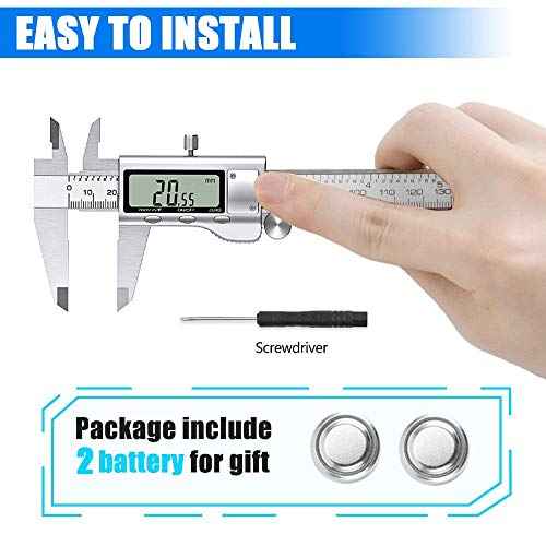 Digital Caliper Measuring Tool, Stainless Steel Vernier Caliper Digital Micrometer with Large LCD Screen, Easy Switch from Inch Metric Fraction, 6 Inch Caliper Tool for DIY/Household