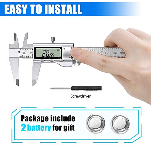 Jiavarry 6 Inch Digital Caliper with Large LCD Screen, Stainless Steel Vernier for Precise Measurement - Model 20-F