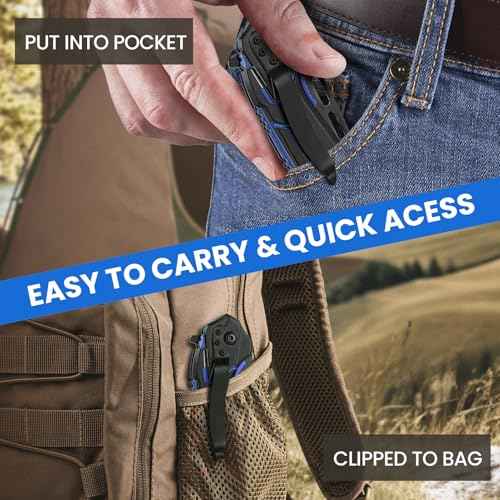 Cool Pocket Knife for Men, Camping Knife with 3.4¡± Stainless Steel Blade, EDC Folding Knives with Clip for Outdoor Hiking, Gifts for Dad Him Husband (Blue)