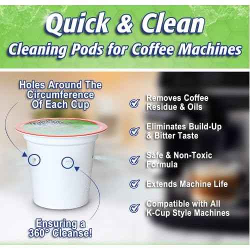 Quick & Clean [6-Pack] Keurig Cleaning Pods - K Cup Cleaner Pod For Keurig - 2.0 Coffee Machine Compatible, Removes Stains, Non-Toxic and Eco-Friendly