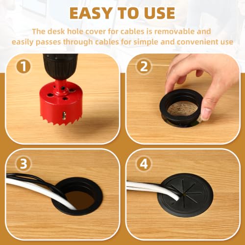 XIOGZAXI 2 Inch Black Desk Grommet Set for Cables - 8 Pieces with Hole Saw