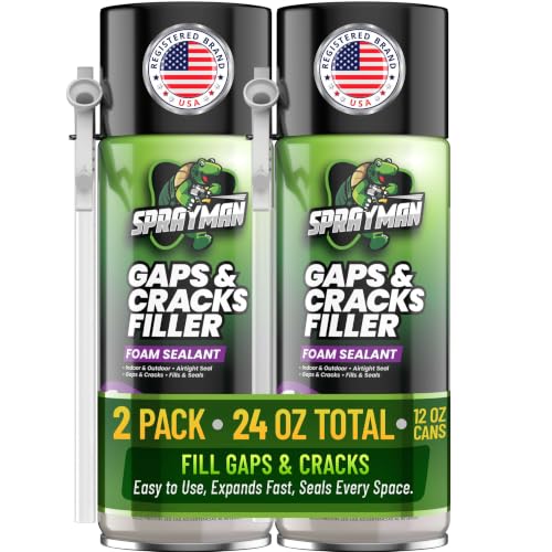 Sprayman 2 Pack Gaps and Cracks Foam Sealant - Waterproof Polyurethane Expanding Insulation for Doors & Windows, Paintable, 12oz