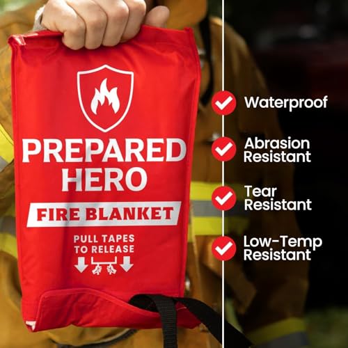 Prepared Hero 2-Pack Emergency Fire Blankets 39x39in Red for Kitchen & Home Safety